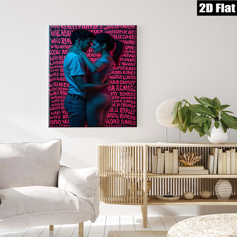 2D flat 1pc intimate couple embrace romantic wall art bedroom living room gallery wrapped canvas modern farmhouse décor cozy vibes