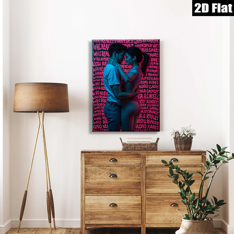 2D flat 1pc intimate couple embrace romantic wall art bedroom living room gallery wrapped canvas modern farmhouse décor cozy vibes