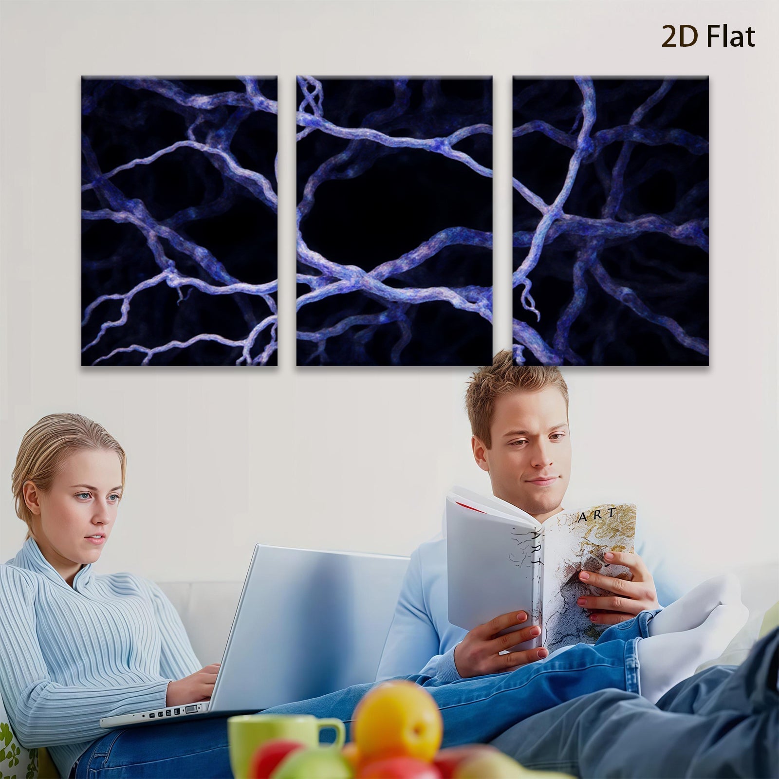 2D flat 1pc intricate blue vein pattern wall art modern farmhouse living room bedroom decor gallery wrapped canvas prints stylish home accents cozy vibes