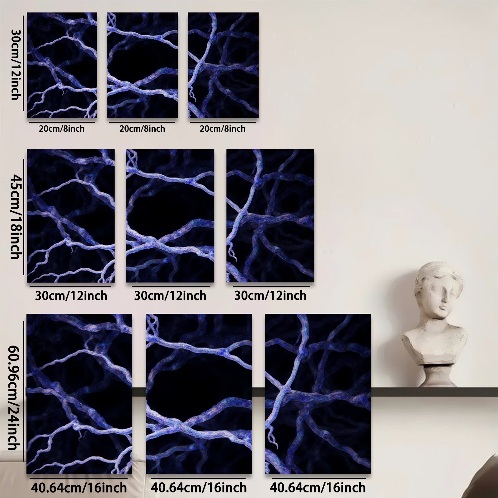2D flat 1pc intricate blue vein pattern wall art modern farmhouse living room bedroom decor gallery wrapped canvas prints stylish home accents cozy vibes