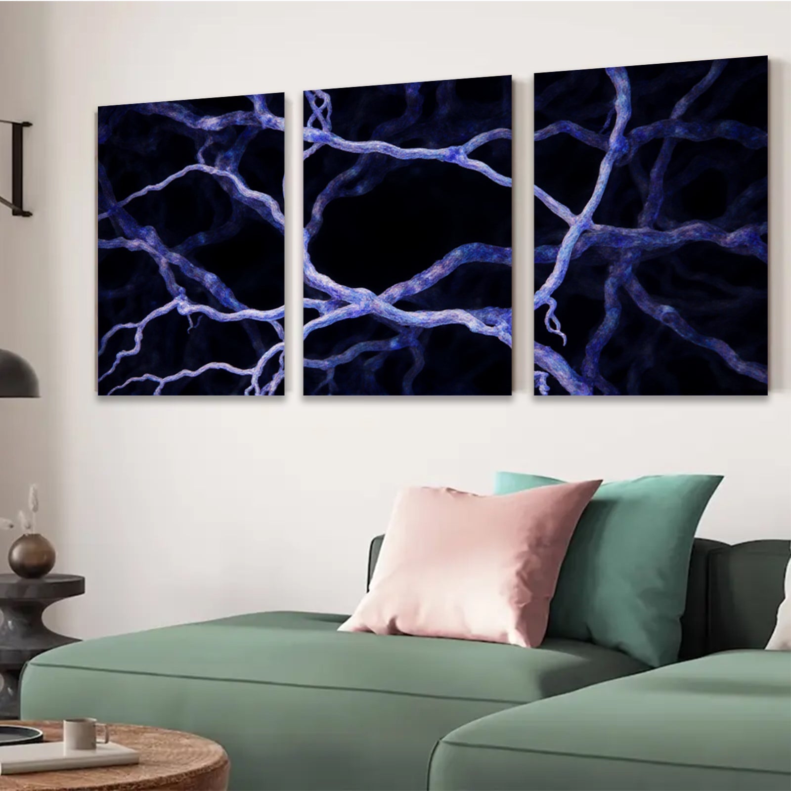 2D flat 1pc intricate blue vein pattern wall art modern farmhouse living room bedroom decor gallery wrapped canvas prints stylish home accents cozy vibes