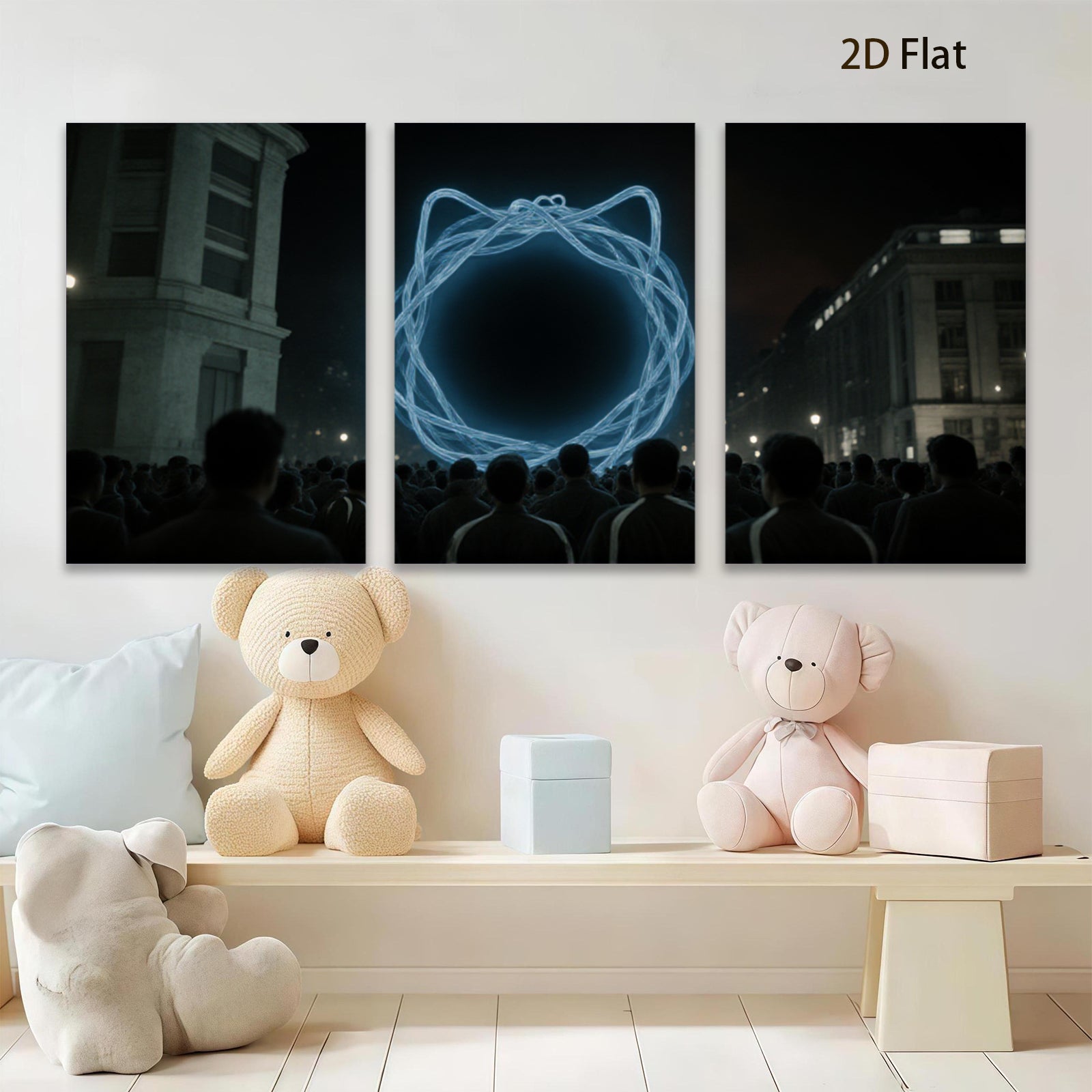 2D flat 1pc luminous circle city nightscape wall art modern home decor living room bedroom gallery wrapped canvas prints farmhouse style trending now