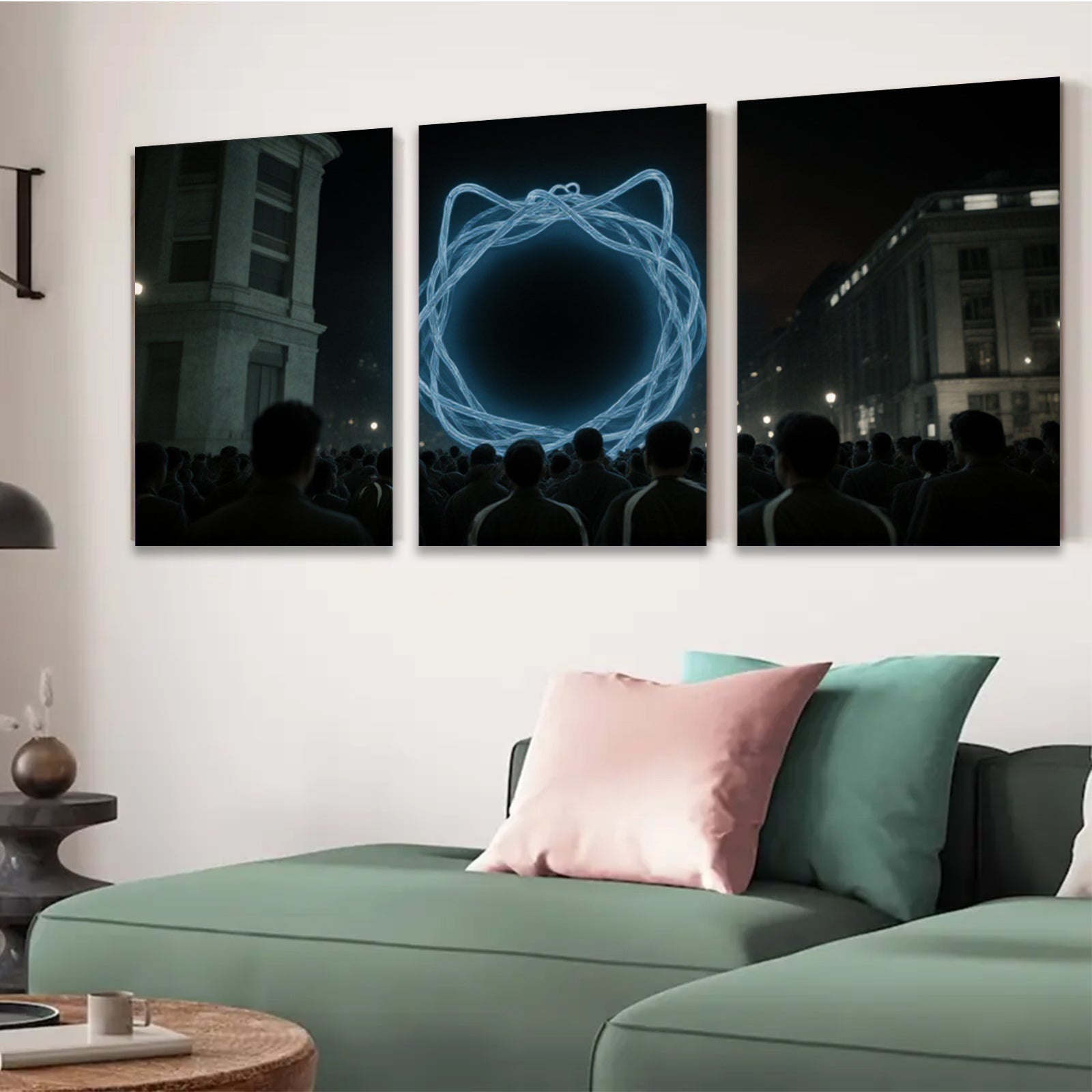 2D flat 1pc luminous circle city nightscape wall art modern home decor living room bedroom gallery wrapped canvas prints farmhouse style trending now