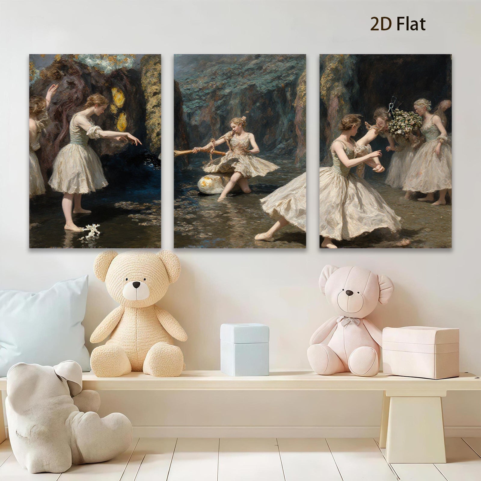 2D flat 1pc luminous dance nymphs pastoral scene wall art for living room bedroom gallery wrapped canvas prints farmhouse d��cor modern minimalist style