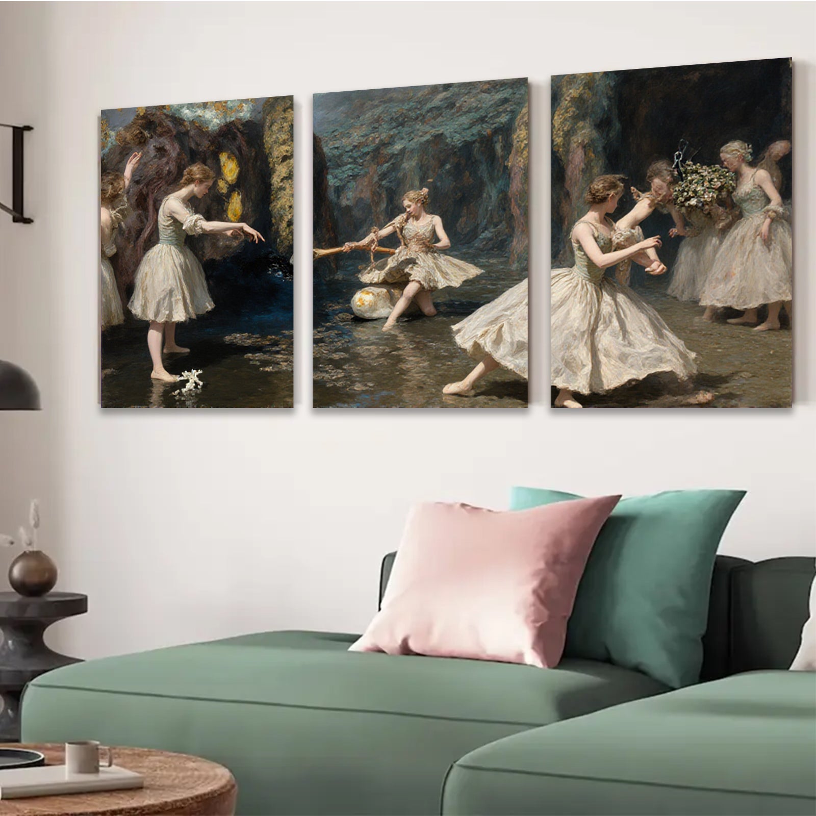 2D flat 1pc luminous dance nymphs pastoral scene wall art for living room bedroom gallery wrapped canvas prints farmhouse d��cor modern minimalist style