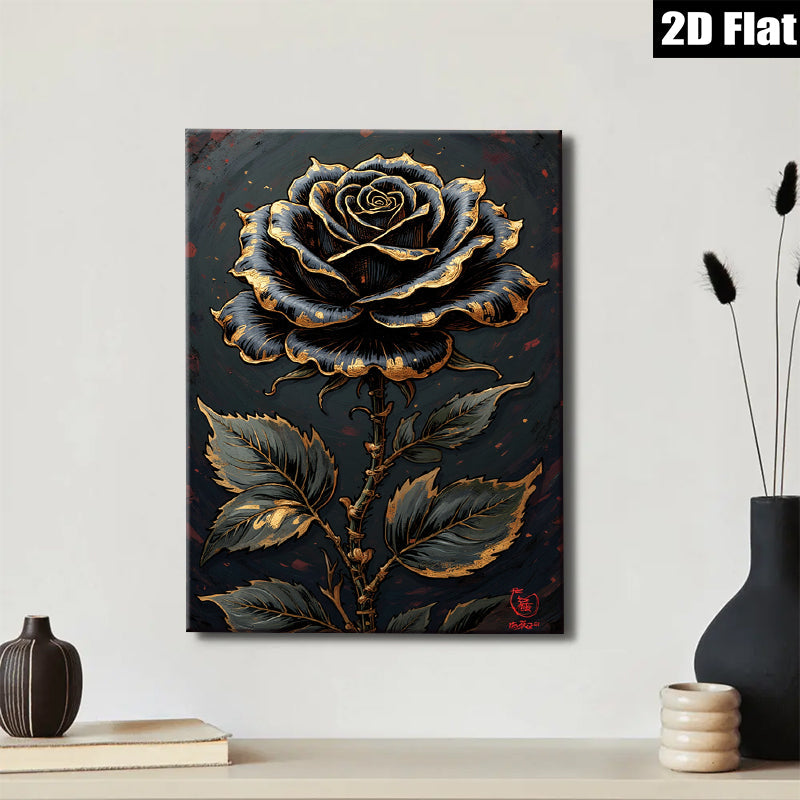 2D flat 1pc luxurious golden botanical floral wall art canvas print for bedroom living room home decor farmhouse style modern gallery wrapped