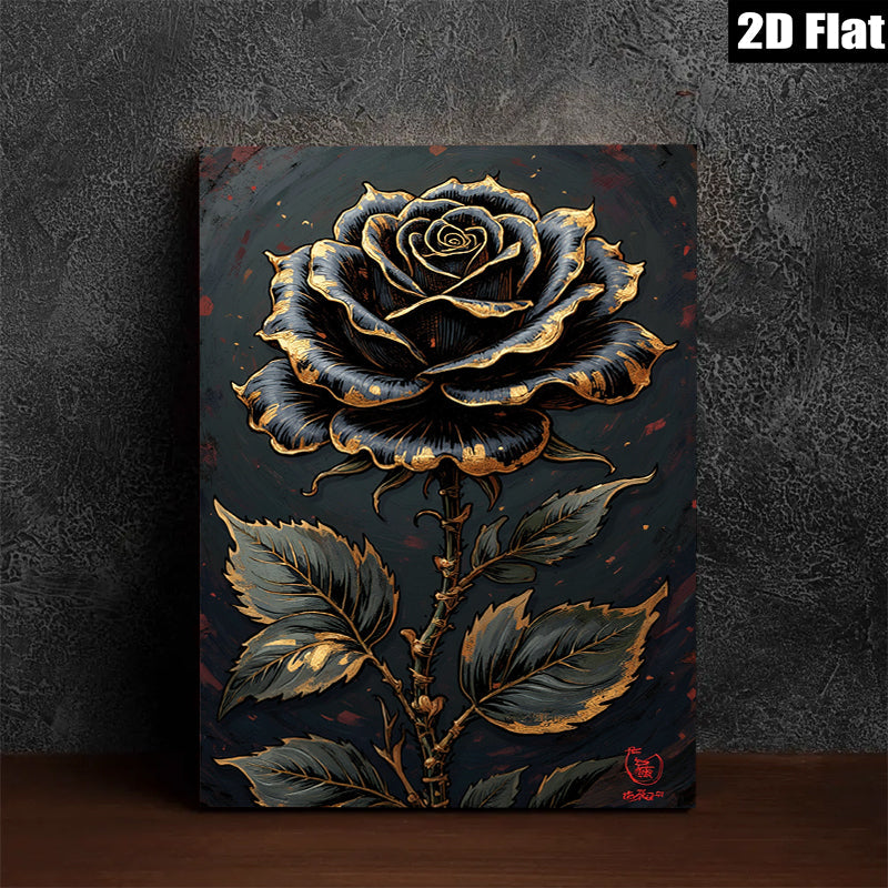 2D flat 1pc luxurious golden botanical floral wall art canvas print for bedroom living room home decor farmhouse style modern gallery wrapped