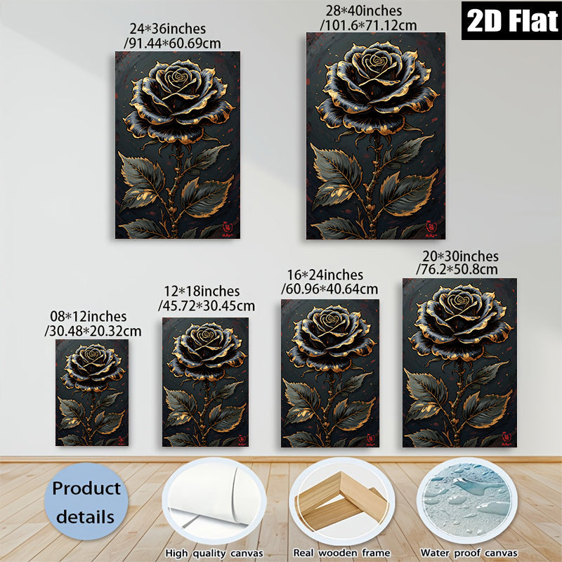 2D flat 1pc luxurious golden botanical floral wall art canvas print for bedroom living room home decor farmhouse style modern gallery wrapped