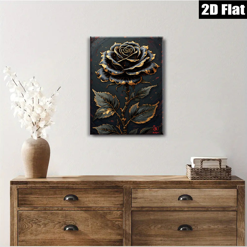 2D flat 1pc luxurious golden botanical floral wall art canvas print for bedroom living room home decor farmhouse style modern gallery wrapped
