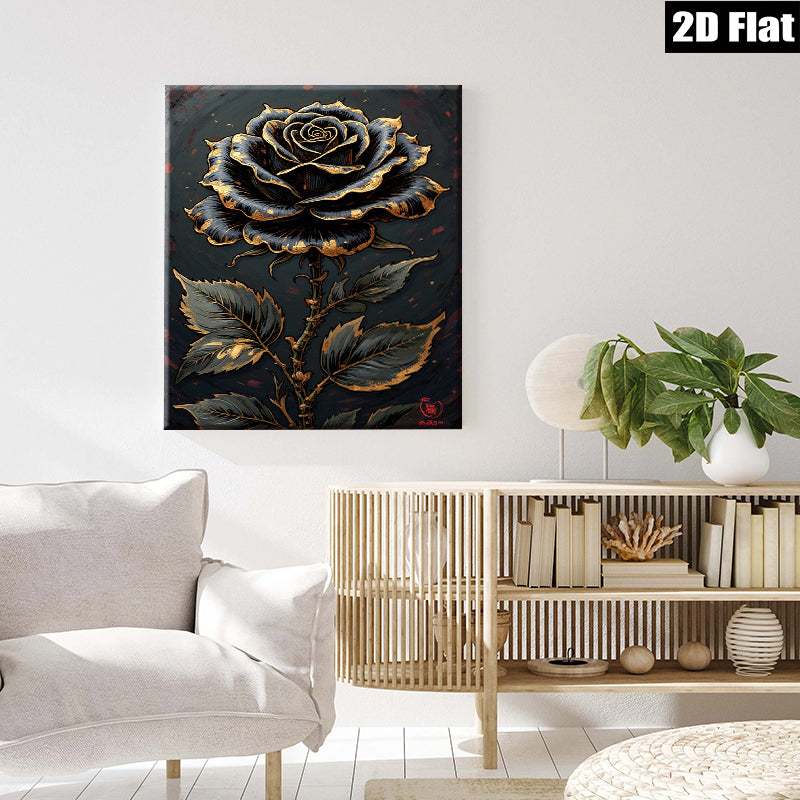 2D flat 1pc luxurious golden botanical floral wall art canvas print for bedroom living room home decor farmhouse style modern gallery wrapped
