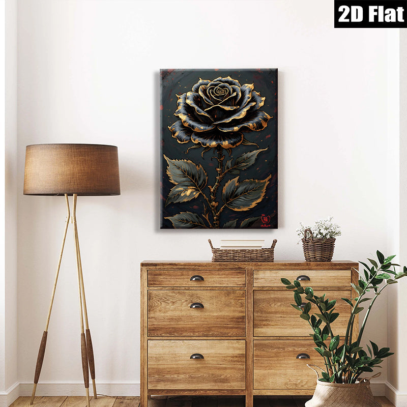 2D flat 1pc luxurious golden botanical floral wall art canvas print for bedroom living room home decor farmhouse style modern gallery wrapped
