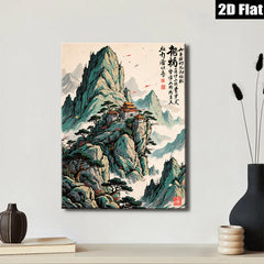 2D flat 1pc majestic Asian temple landscape wall art for living room bedroom home office decor farmhouse style gallery wrapped canvas prints inspirational modern zen artwork