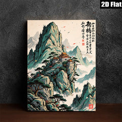 2D flat 1pc majestic Asian temple landscape wall art for living room bedroom home office decor farmhouse style gallery wrapped canvas prints inspirational modern zen artwork