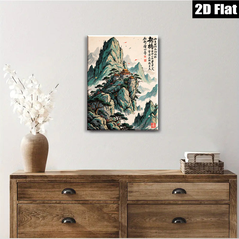 2D flat 1pc majestic Asian temple landscape wall art for living room bedroom home office decor farmhouse style gallery wrapped canvas prints inspirational modern zen artwork
