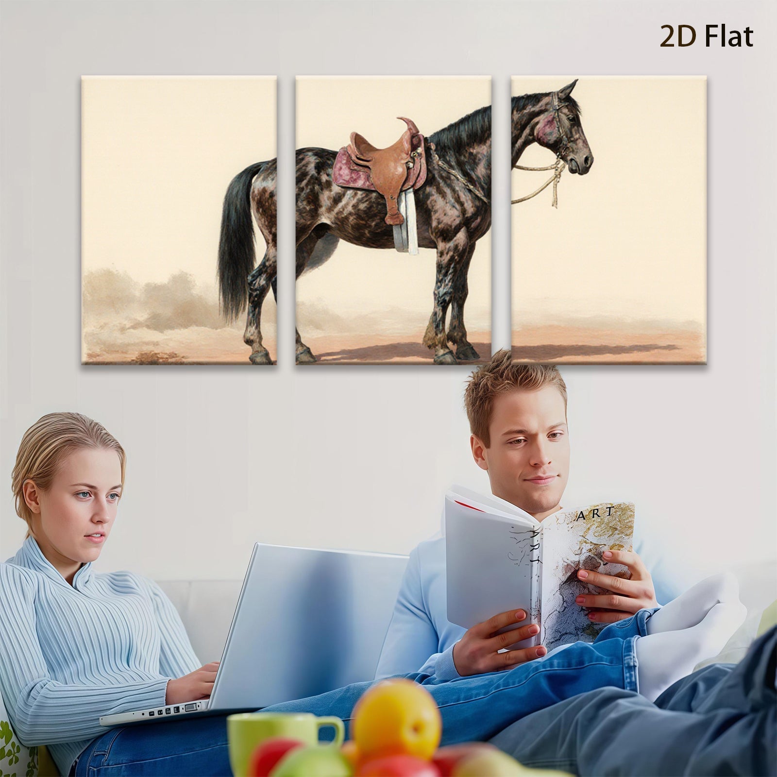 2D flat 1pc majestic black horse portrait Western art farmhouse decor living room bedroom gallery wall art canvas prints