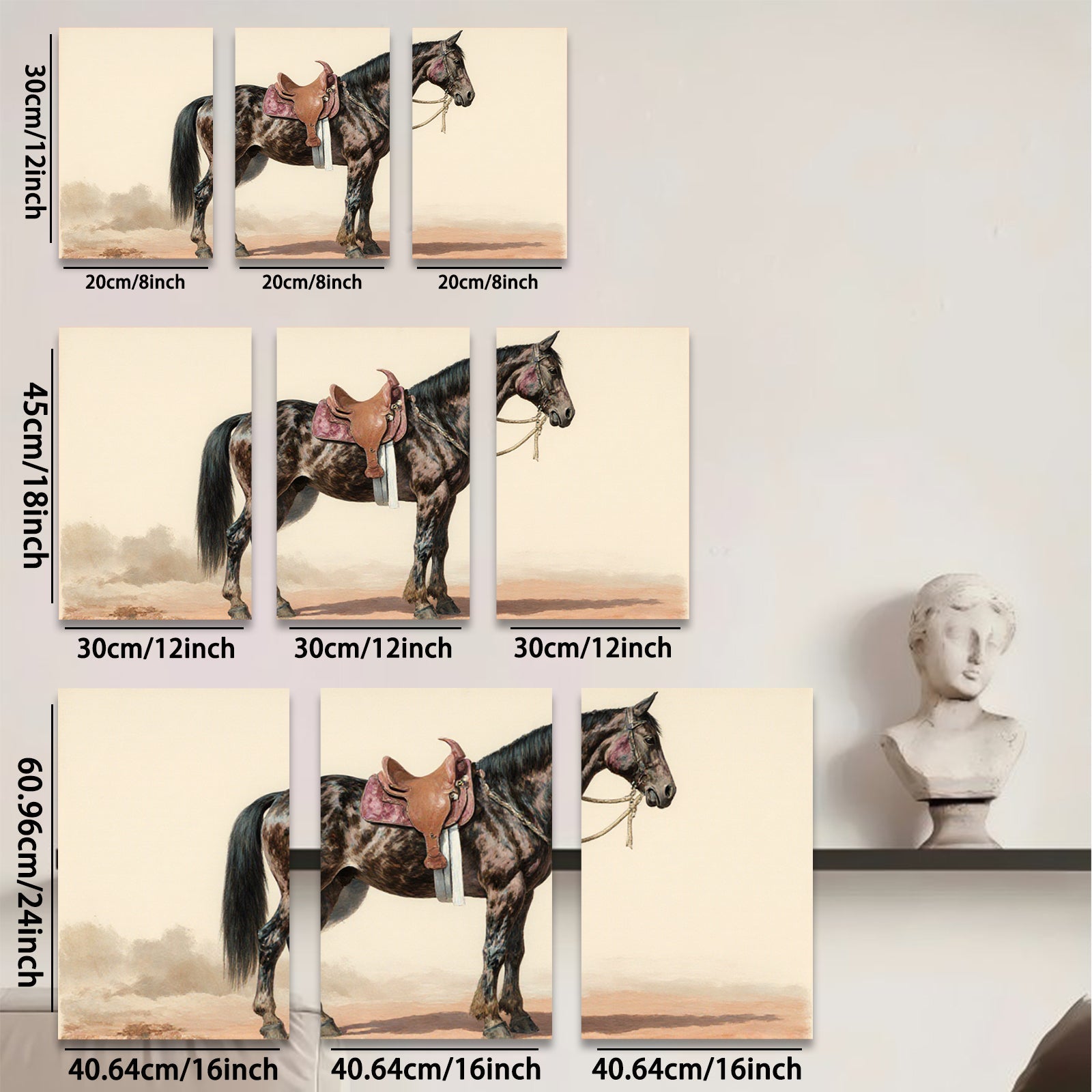 2D flat 1pc majestic black horse portrait Western art farmhouse decor living room bedroom gallery wall art canvas prints