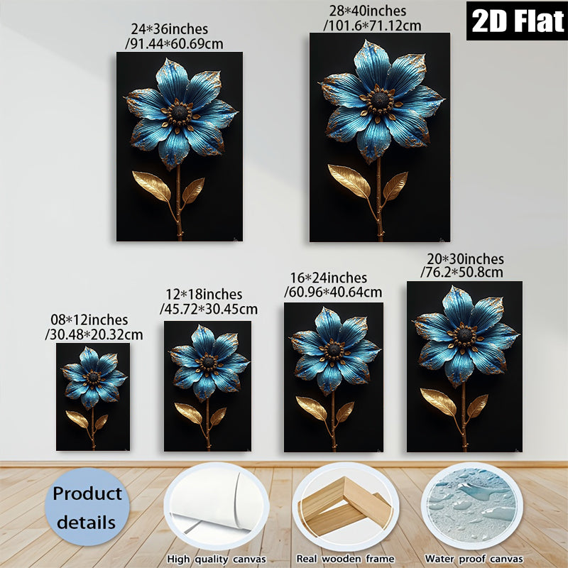 2D flat 1pc majestic blue botanical flower wall art bedroom living room decor farmhouse style gallery wrapped canvas print modern minimalist aesthetic
