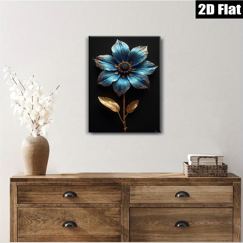 2D flat 1pc majestic blue botanical flower wall art bedroom living room decor farmhouse style gallery wrapped canvas print modern minimalist aesthetic