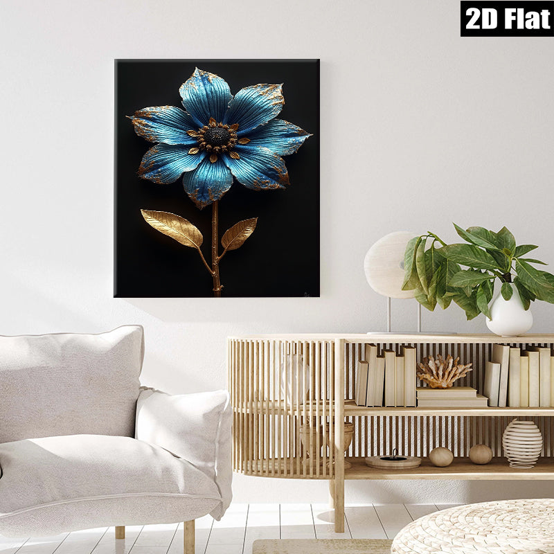 2D flat 1pc majestic blue botanical flower wall art bedroom living room decor farmhouse style gallery wrapped canvas print modern minimalist aesthetic