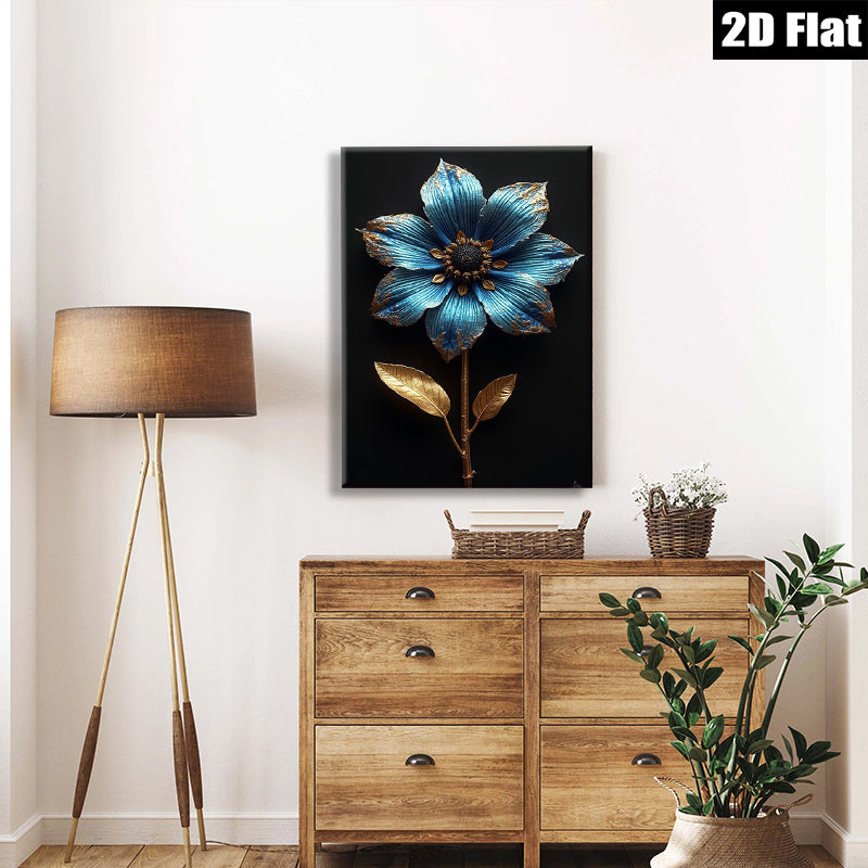 2D flat 1pc majestic blue botanical flower wall art bedroom living room decor farmhouse style gallery wrapped canvas print modern minimalist aesthetic