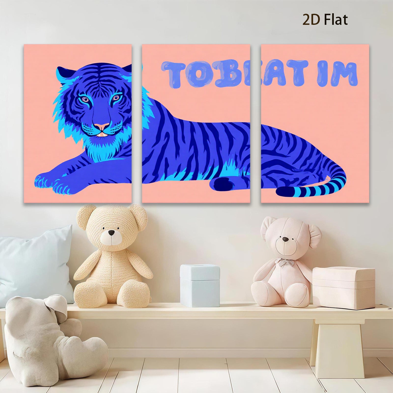 2D flat 1pc majestic blue tiger wall art canvas prints for living room bedroom decor farmhouse style modern minimalist gallery wrapped timeless statement piece
