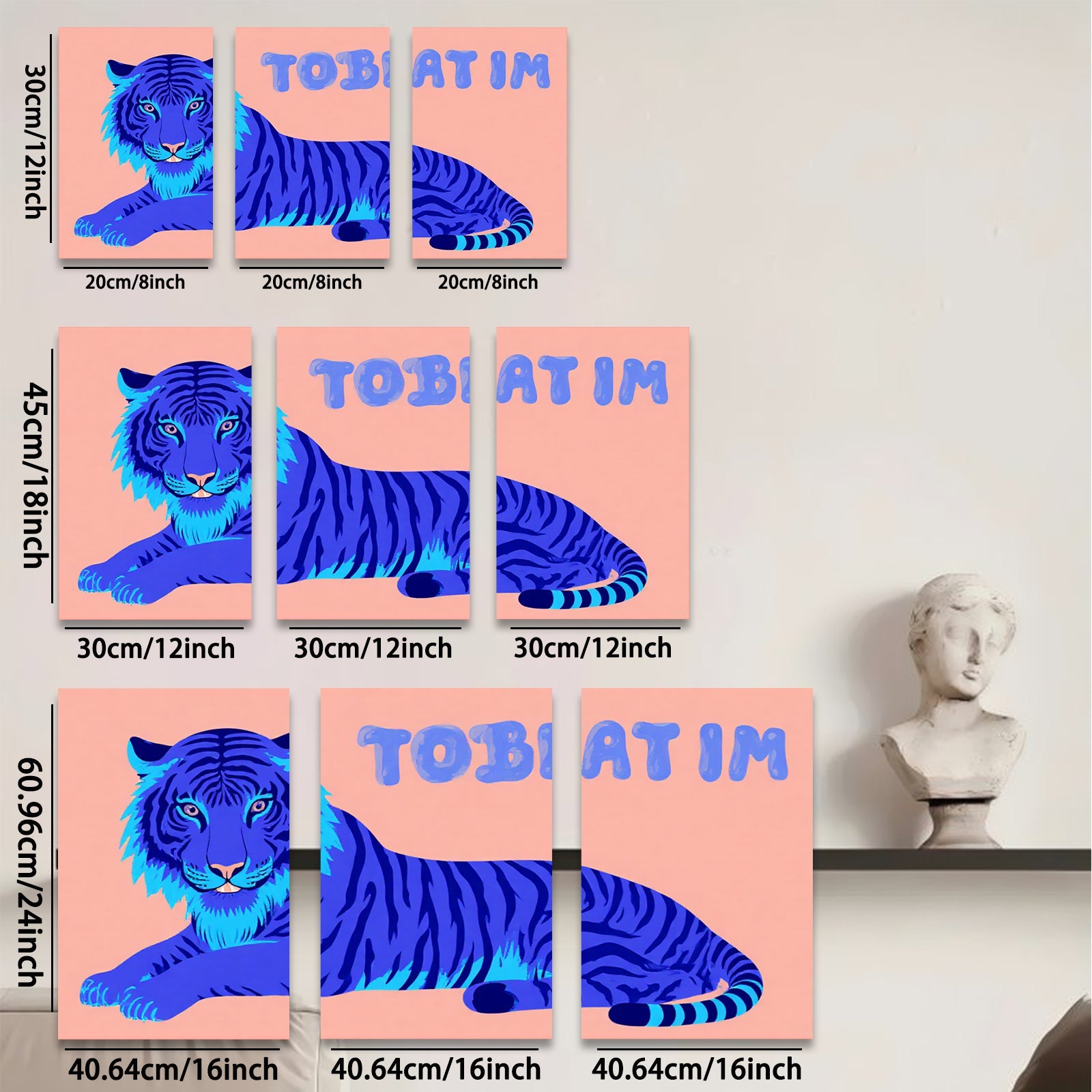 2D flat 1pc majestic blue tiger wall art canvas prints for living room bedroom decor farmhouse style modern minimalist gallery wrapped timeless statement piece