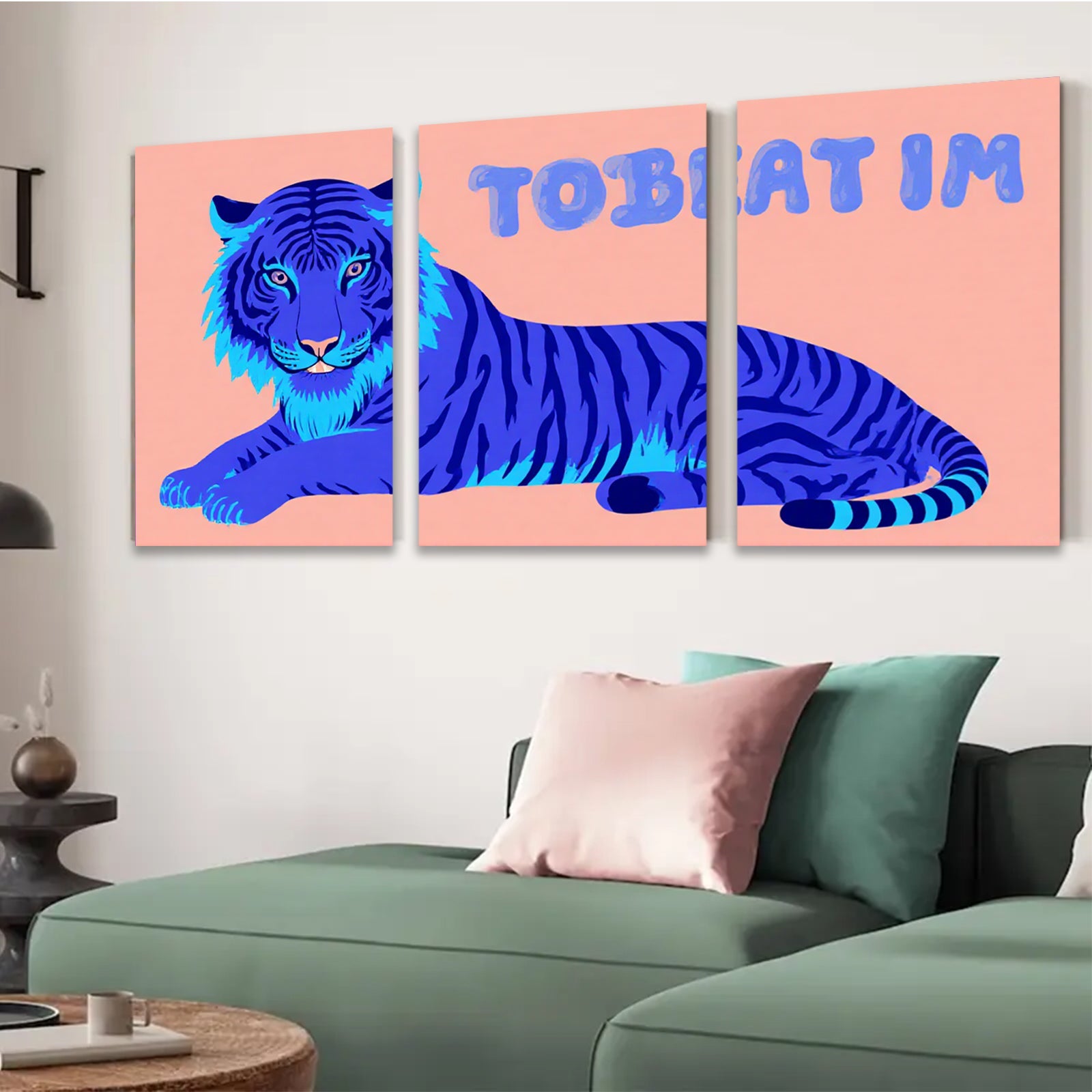 2D flat 1pc majestic blue tiger wall art canvas prints for living room bedroom decor farmhouse style modern minimalist gallery wrapped timeless statement piece