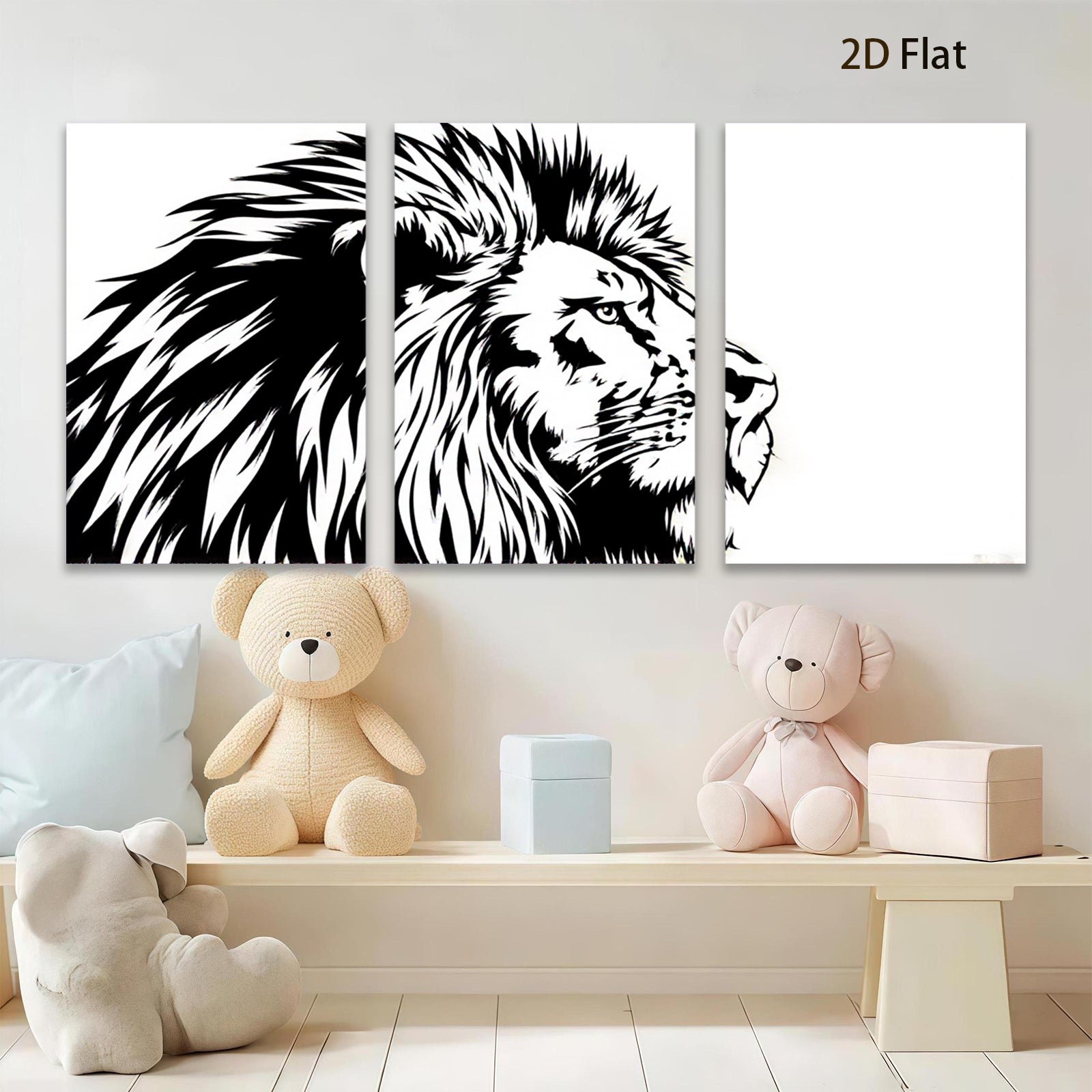 2D flat 1pc majestic lion portrait wall art canvas prints for living room bedroom home decor farmhouse style modern minimalist gallery wrapped stretched framed ready to hang