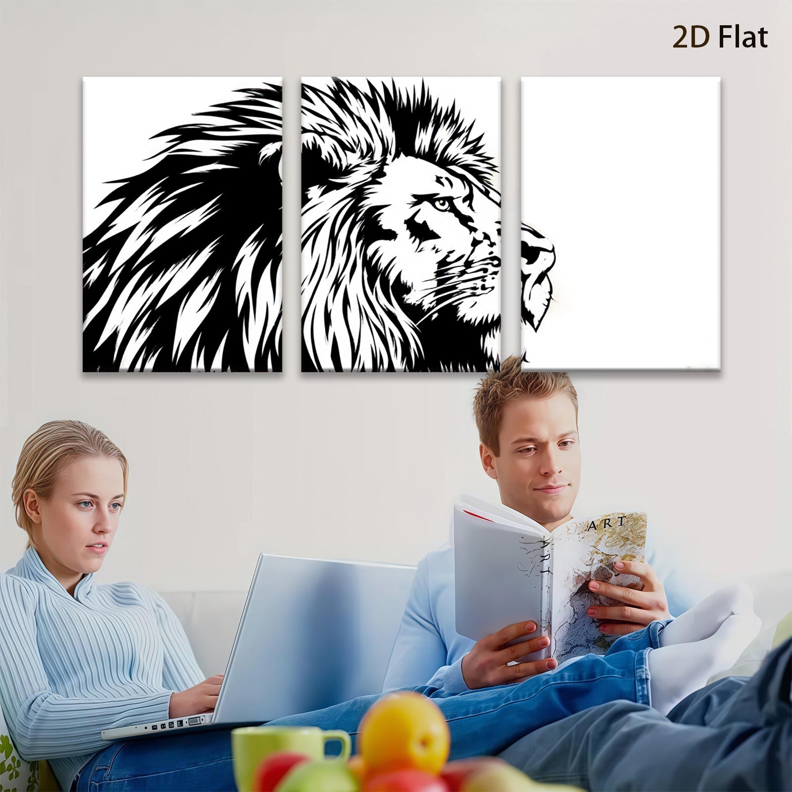 2D flat 1pc majestic lion portrait wall art canvas prints for living room bedroom home decor farmhouse style modern minimalist gallery wrapped stretched framed ready to hang