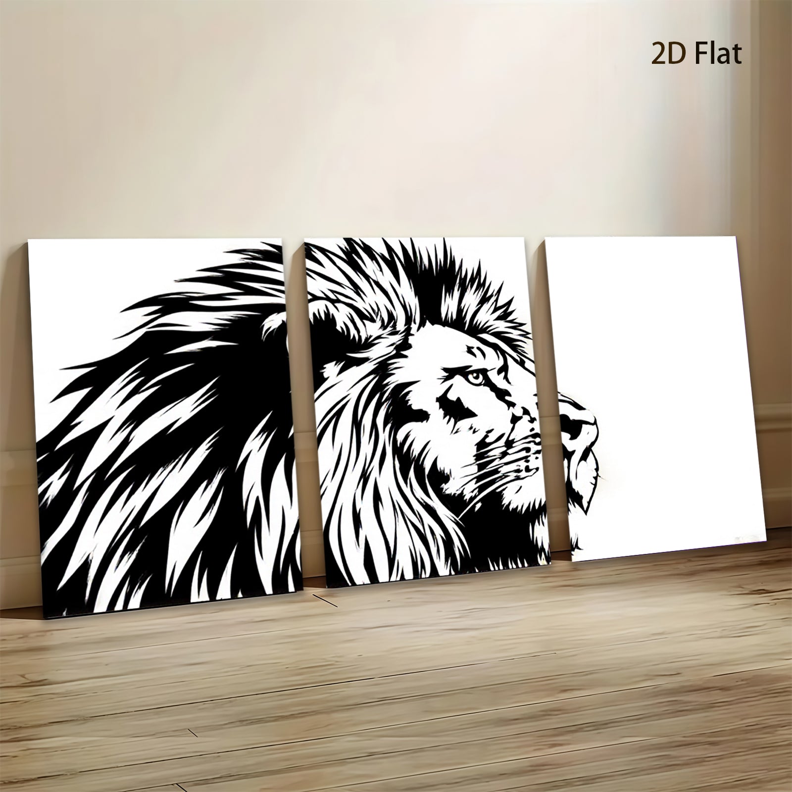 2D flat 1pc majestic lion portrait wall art canvas prints for living room bedroom home decor farmhouse style modern minimalist gallery wrapped stretched framed ready to hang