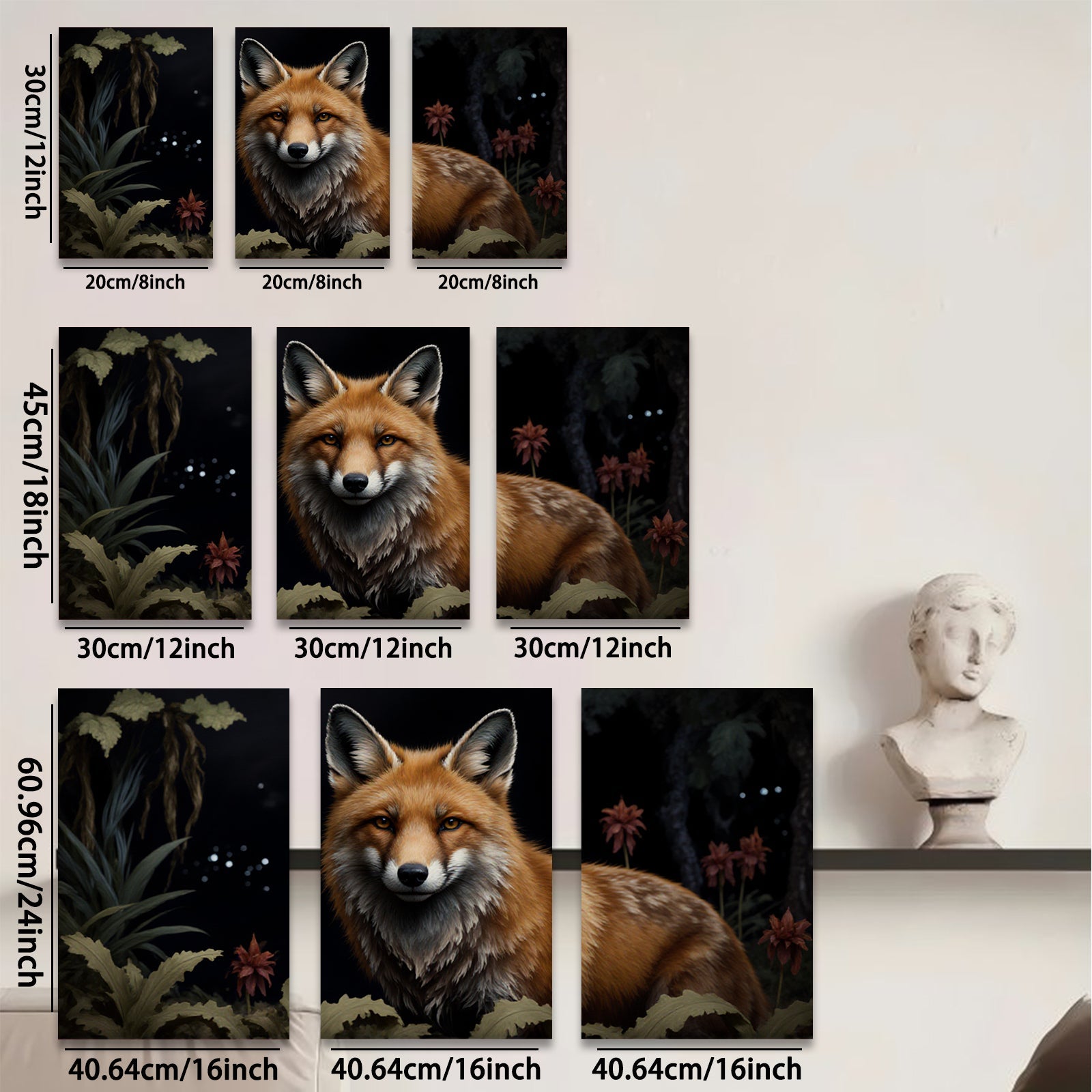 2D flat 1pc majestic red fox portrait woodland animal art canvas wall decor living room bedroom farmhouse style modern minimalist cozy gallery wrapped