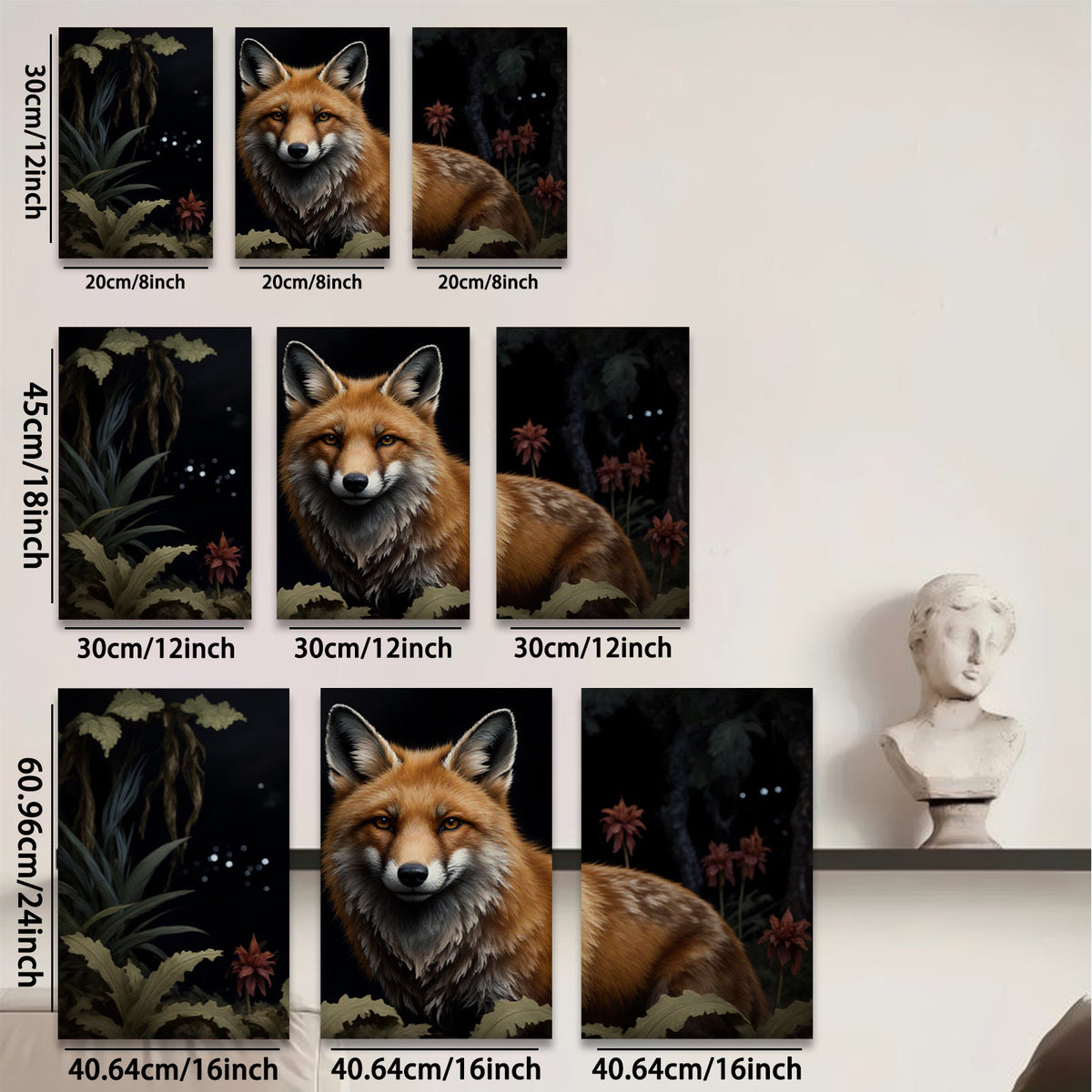 2D flat 1pc majestic red fox portrait woodland animal art canvas wall decor living room bedroom farmhouse style modern minimalist cozy gallery wrapped