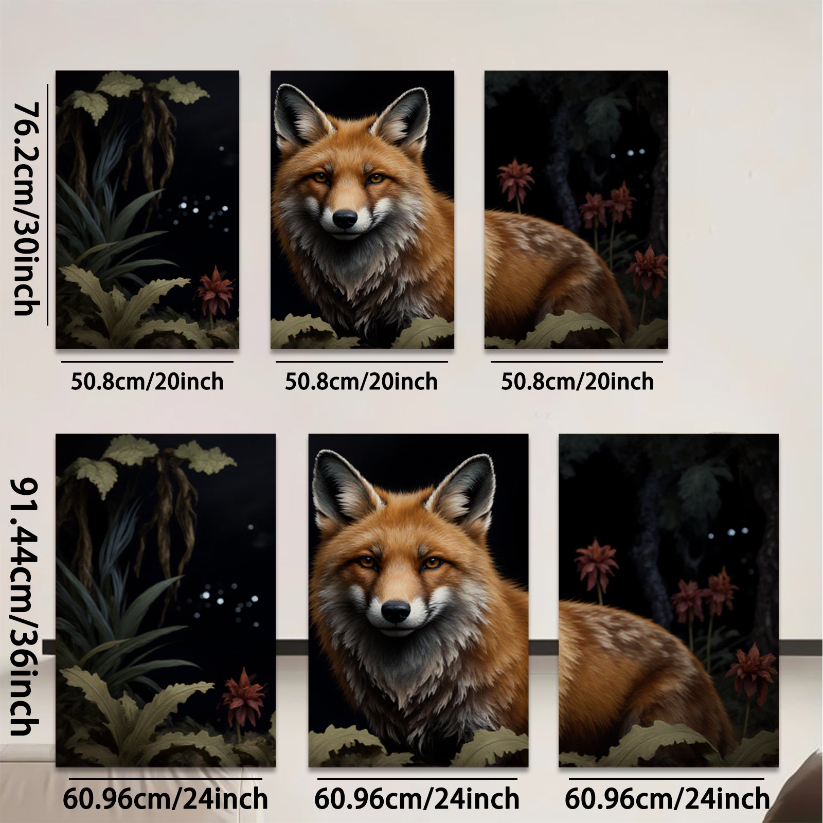 2D flat 1pc majestic red fox portrait woodland animal art canvas wall decor living room bedroom farmhouse style modern minimalist cozy gallery wrapped