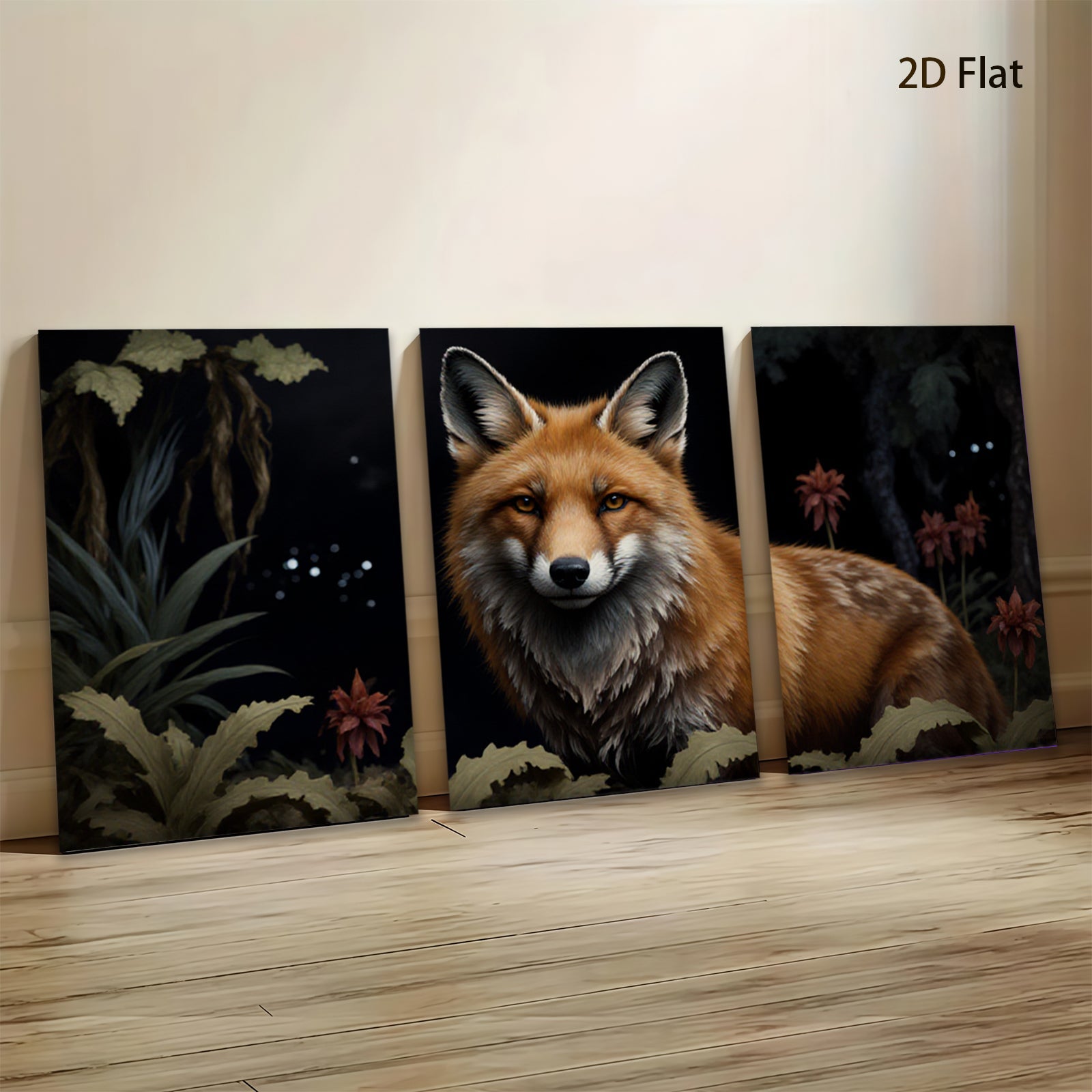 2D flat 1pc majestic red fox portrait woodland animal art canvas wall decor living room bedroom farmhouse style modern minimalist cozy gallery wrapped