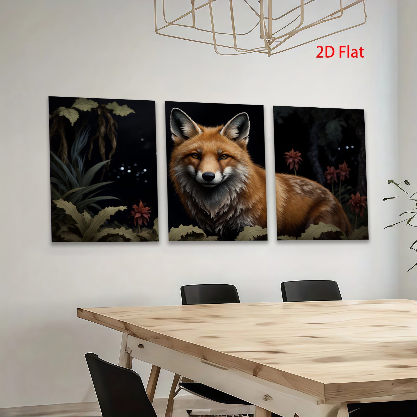 2D flat 1pc majestic red fox portrait woodland animal art canvas wall decor living room bedroom farmhouse style modern minimalist cozy gallery wrapped