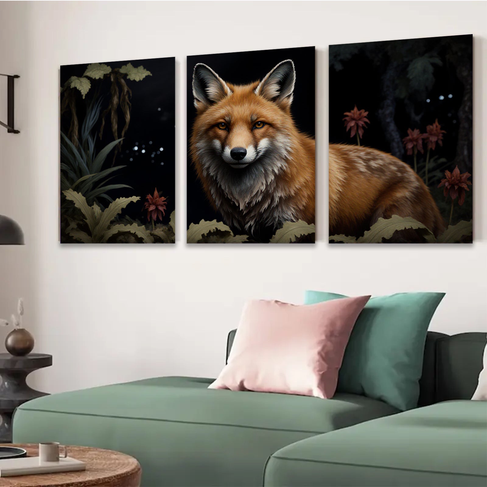 2D flat 1pc majestic red fox portrait woodland animal art canvas wall decor living room bedroom farmhouse style modern minimalist cozy gallery wrapped