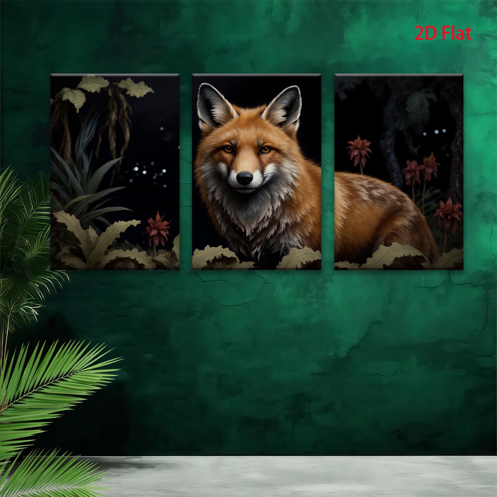 2D flat 1pc majestic red fox portrait woodland animal art canvas wall decor living room bedroom farmhouse style modern minimalist cozy gallery wrapped