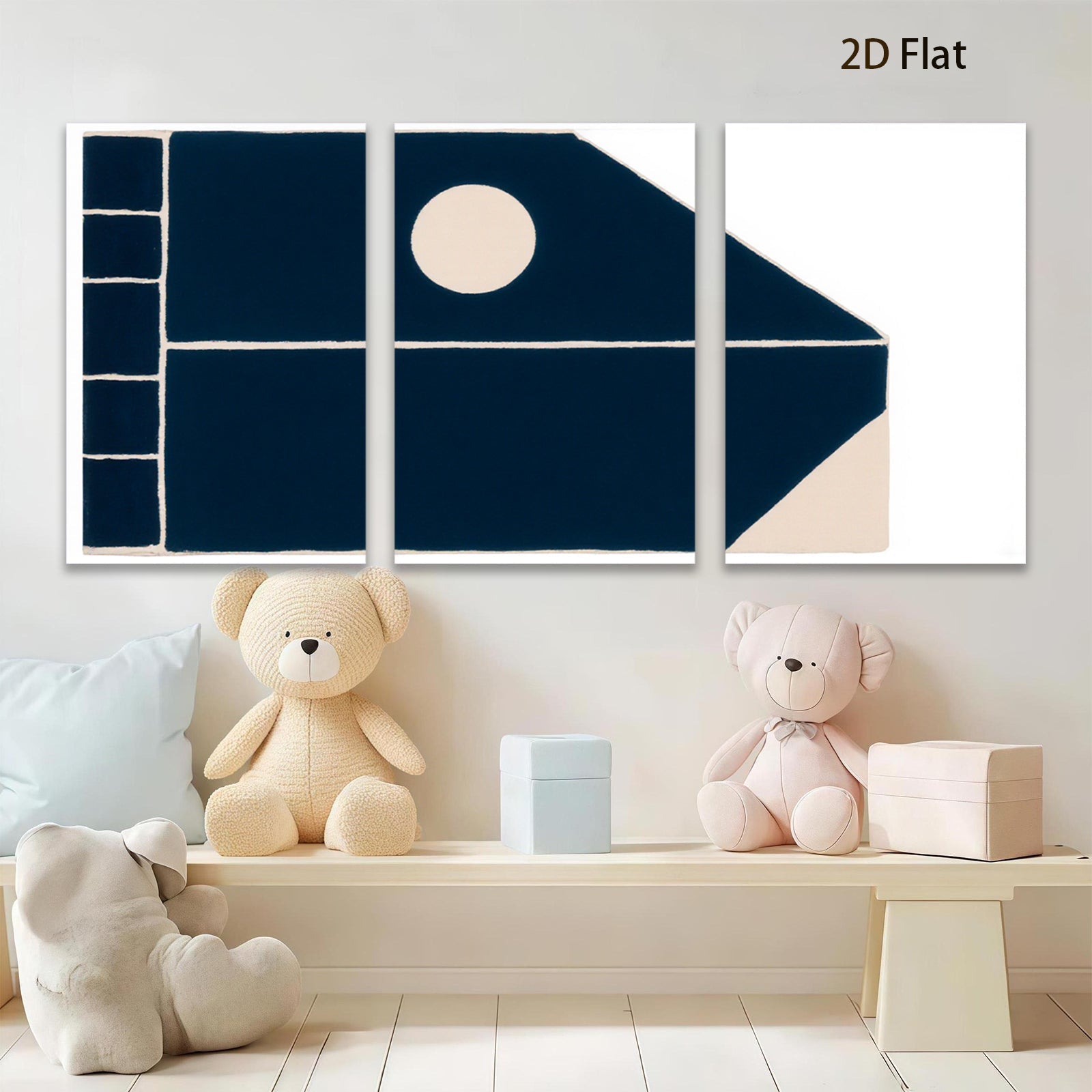 2D flat 1pc minimalist abstract geometric navy blue wall art modern farmhouse living room bedroom decor gallery wrapped canvas print statement piece