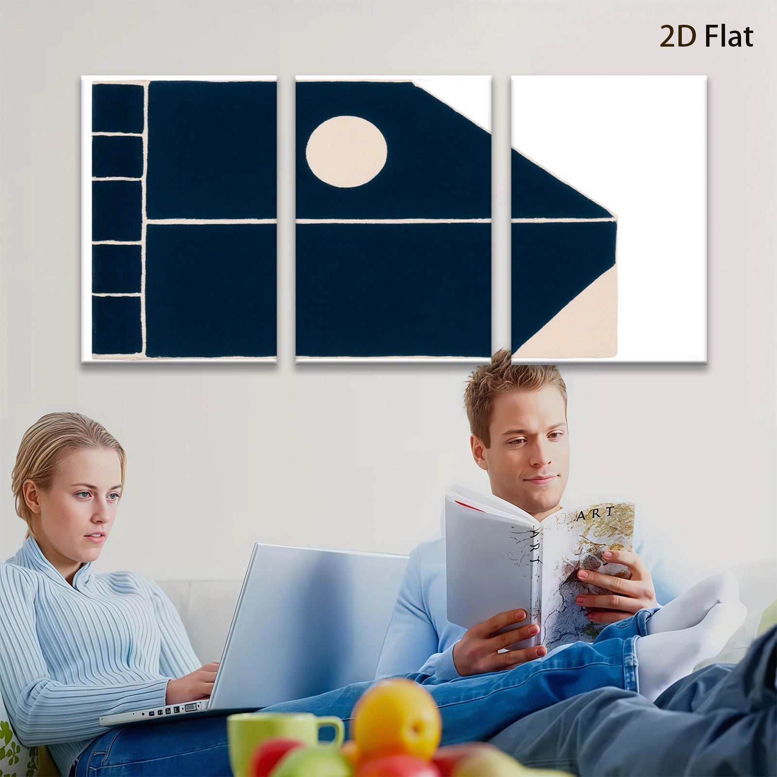 2D flat 1pc minimalist abstract geometric navy blue wall art modern farmhouse living room bedroom decor gallery wrapped canvas print statement piece