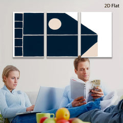 2D flat 1pc minimalist abstract geometric navy blue wall art modern farmhouse living room bedroom decor gallery wrapped canvas print statement piece
