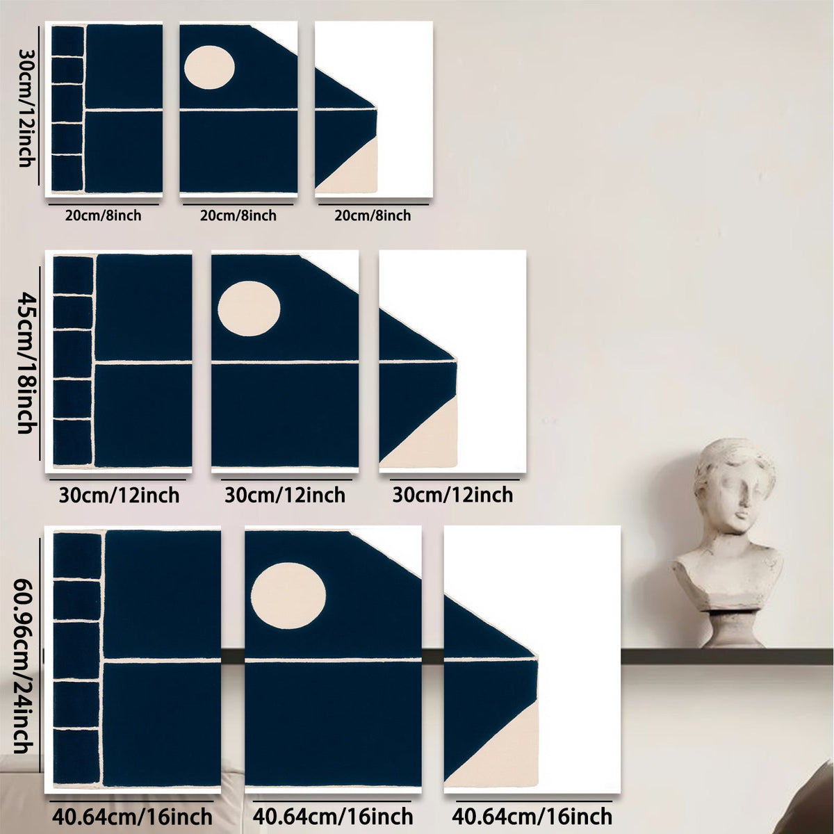 2D flat 1pc minimalist abstract geometric navy blue wall art modern farmhouse living room bedroom decor gallery wrapped canvas print statement piece