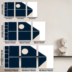 2D flat 1pc minimalist abstract geometric navy blue wall art modern farmhouse living room bedroom decor gallery wrapped canvas print statement piece