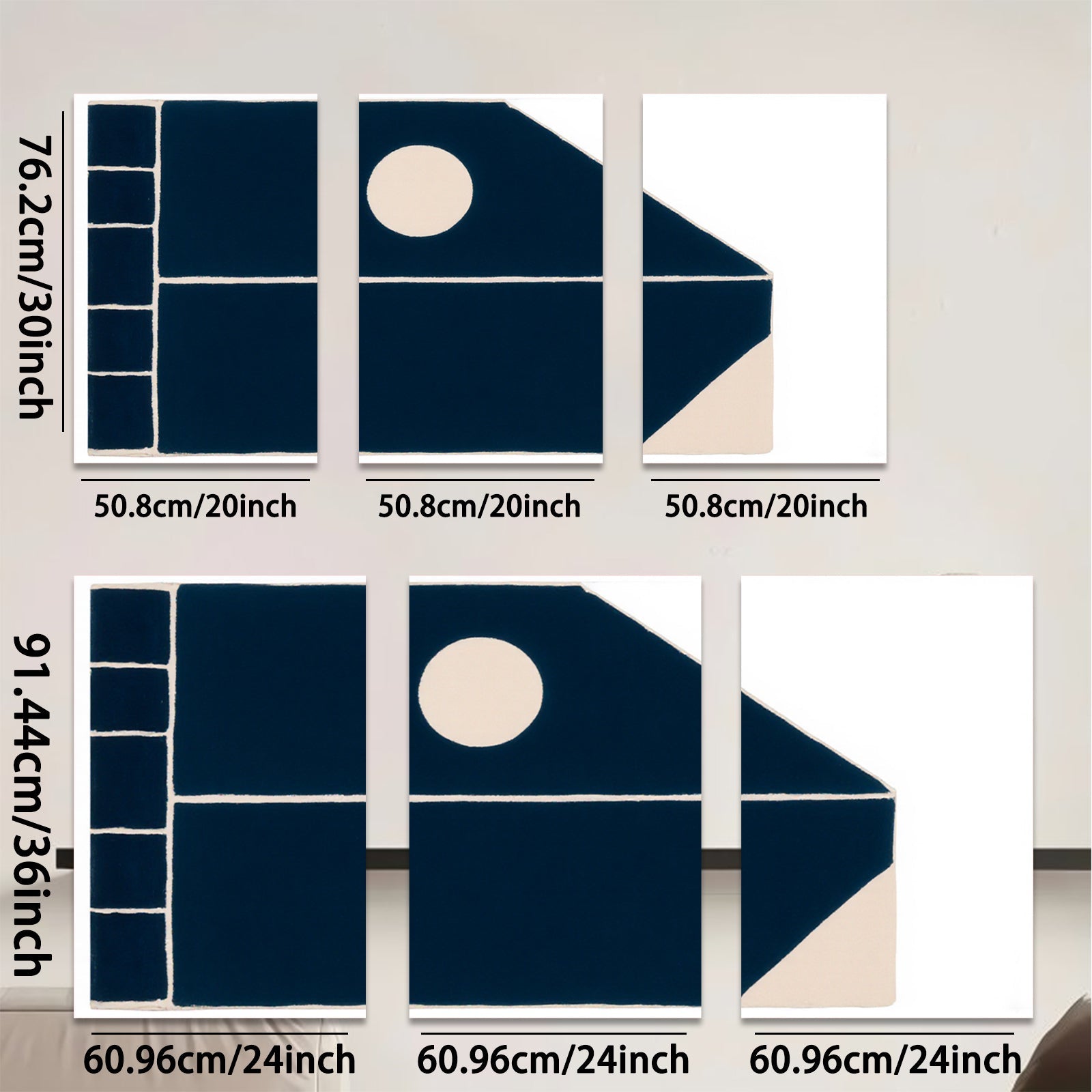 2D flat 1pc minimalist abstract geometric navy blue wall art modern farmhouse living room bedroom decor gallery wrapped canvas print statement piece
