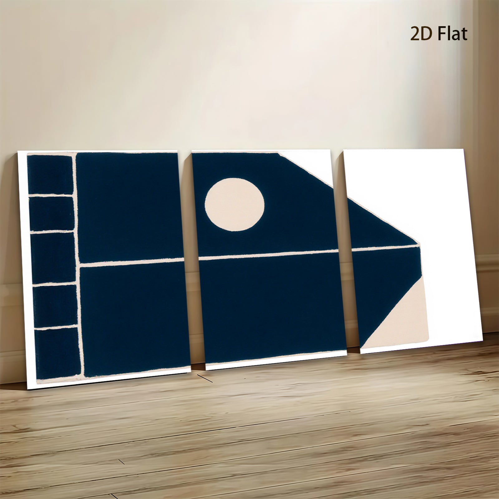 2D flat 1pc minimalist abstract geometric navy blue wall art modern farmhouse living room bedroom decor gallery wrapped canvas print statement piece