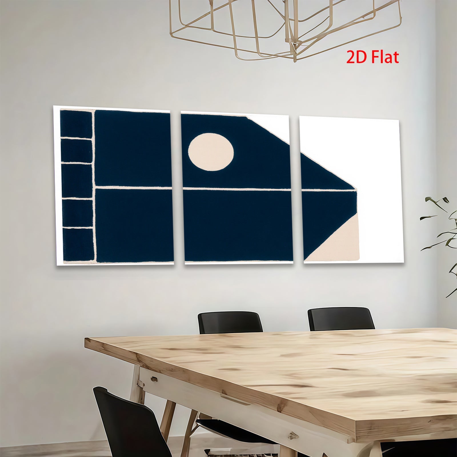 2D flat 1pc minimalist abstract geometric navy blue wall art modern farmhouse living room bedroom decor gallery wrapped canvas print statement piece