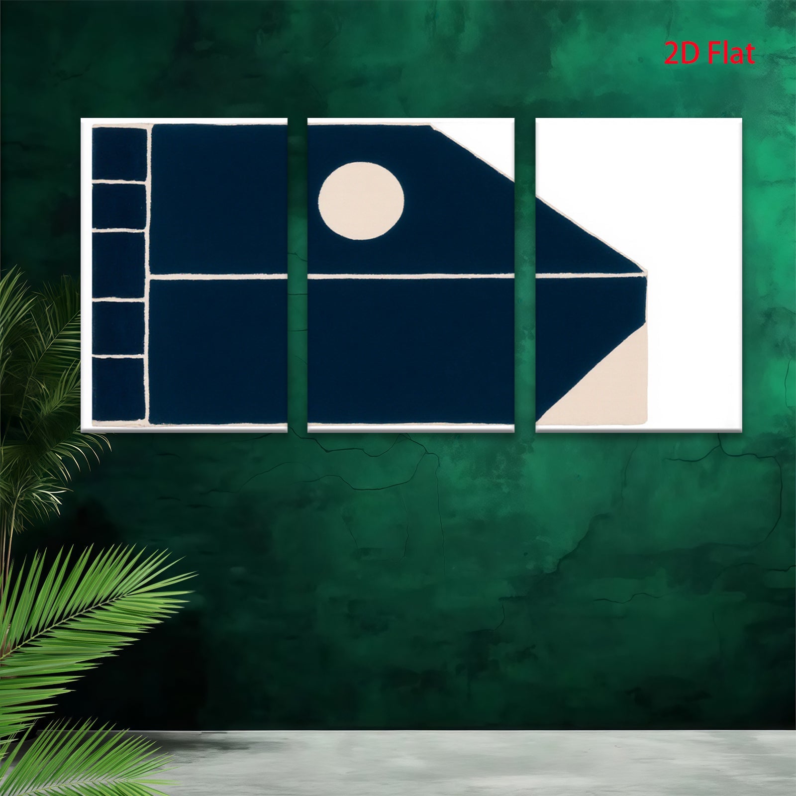 2D flat 1pc minimalist abstract geometric navy blue wall art modern farmhouse living room bedroom decor gallery wrapped canvas print statement piece
