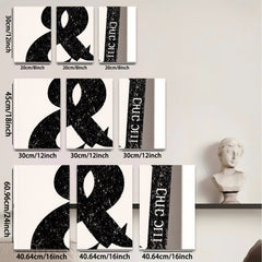 2D flat 1pc minimalist ampersand wall art modern black and white graphic design prints for living room bedroom office decor farmhouse style gallery wrapped canvas