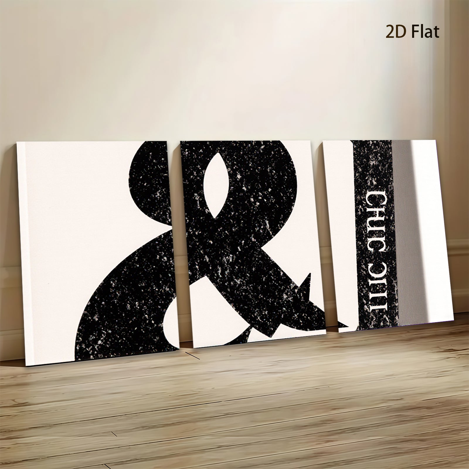 2D flat 1pc minimalist ampersand wall art modern black and white graphic design prints for living room bedroom office decor farmhouse style gallery wrapped canvas