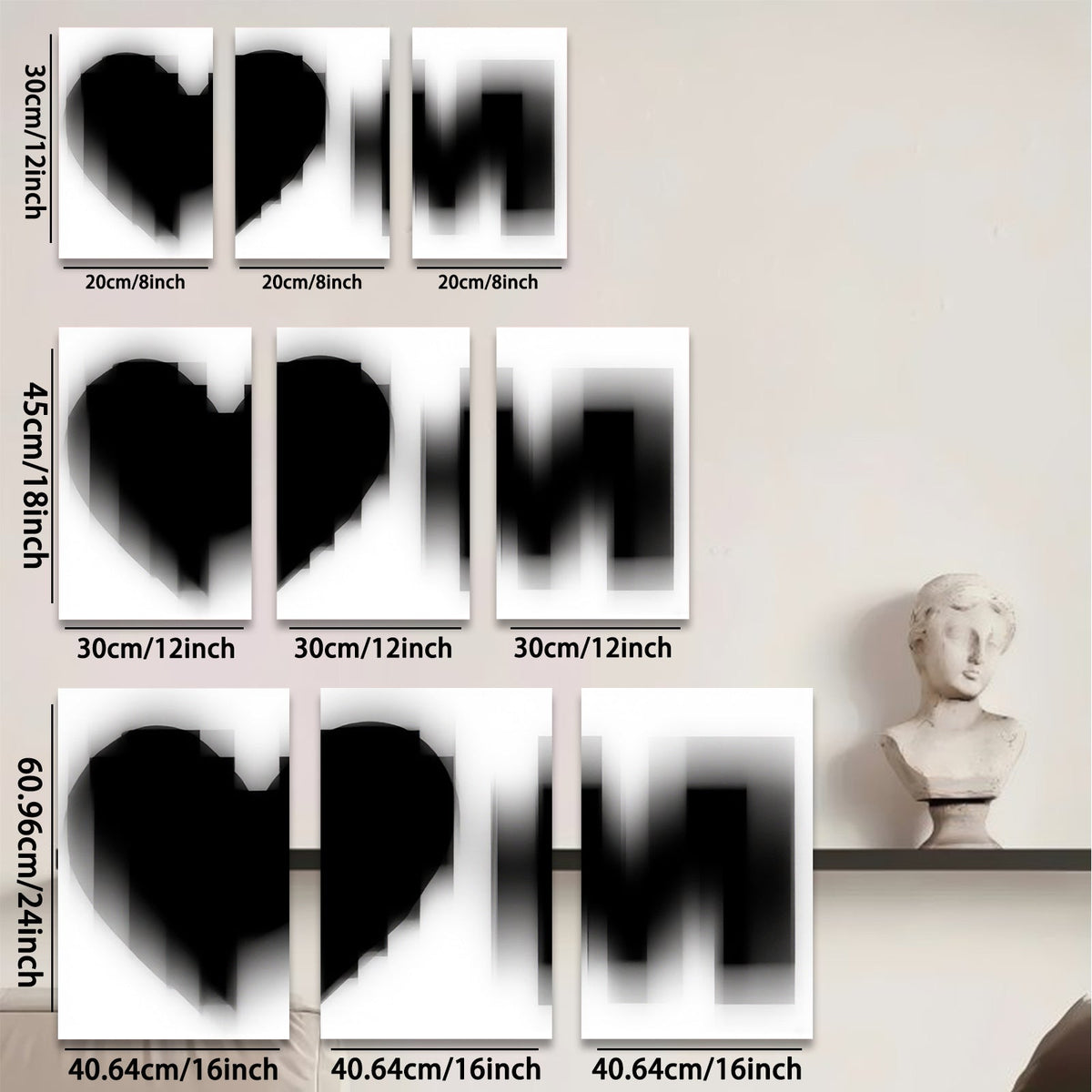2D flat 1pc minimalist black heart wall art modern farmhouse decor bedroom living room canvas prints gallery wrapped ready to hang large size statement piece