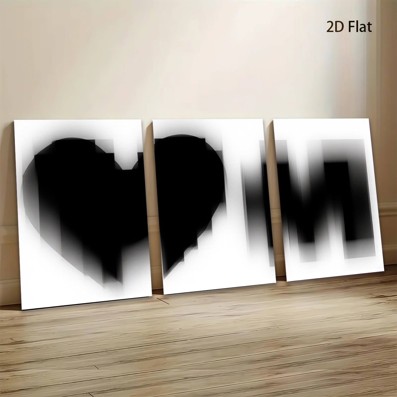 2D flat 1pc minimalist black heart wall art modern farmhouse decor bedroom living room canvas prints gallery wrapped ready to hang large size statement piece